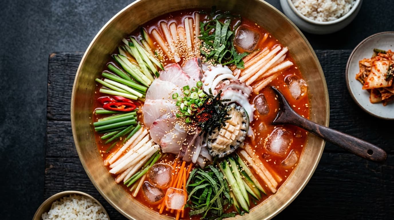 The Haenyeo Set kalguksu at Jangssi Haenyeo-jip, with a clean broth of kelp, anchovy and clams (AI illustration)