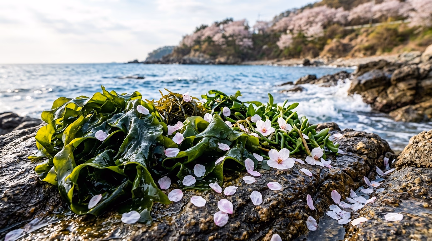 The Gijang Yeonhwa-ri coast in young-seaweed season (AI illustration)