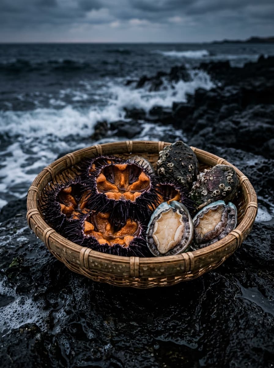 Jangssi Haenyeo-jip Bada Dul sannakji, freshly trimmed live octopus on the plate (AI illustration)
