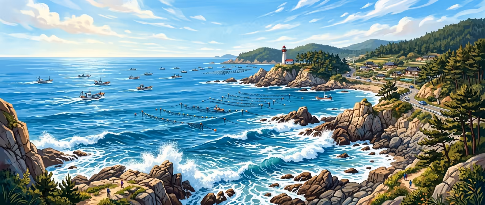 機張海岸全景 (AI生成插圖)