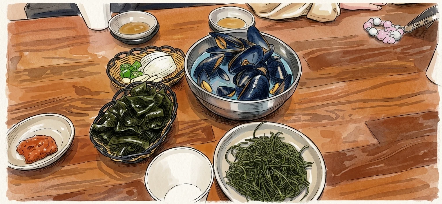 주차·해안 마을 접근 분위기 삽화